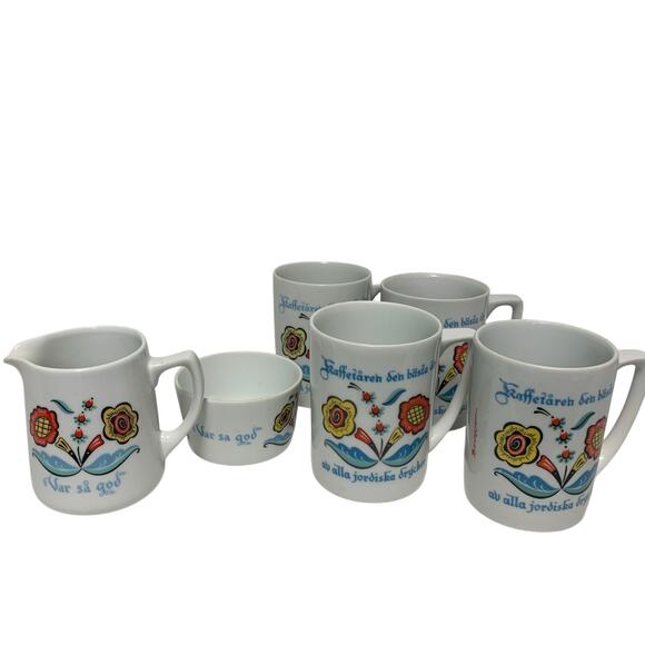 The Berggren Vintage Swedish Dalmalningar Style Ceramic Coffee Mug Set - Picture 2 of 5